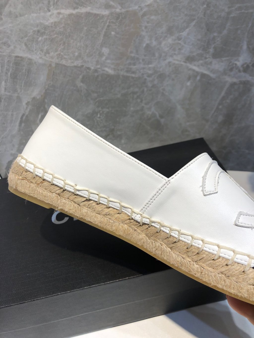 Chanel Embroidered Espadrille Leather Black Cap Toe Flats White CC - Image 9