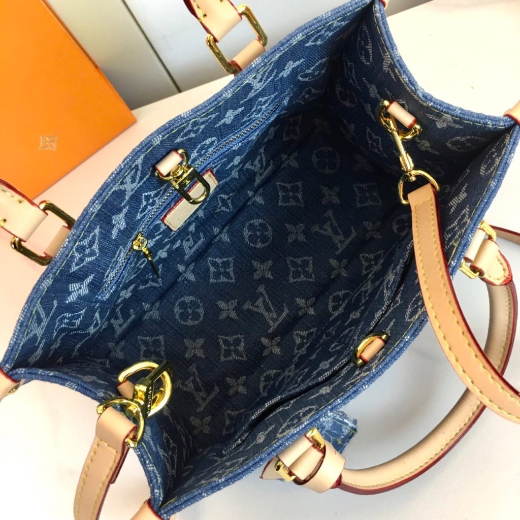 Louis Vuitton Onthego Lv Monogram Denim Tote Bag Light Blue 25Cm - Image 8