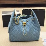 Chanel 25 Medium Handbag Washed Denim Blue And Gold Tone Metal 34cm AS5311 B20603 U0475 - Image 3