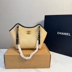 Chanel Small Shopping Bag Braided Raffia Effect Canvas And Gold Tone Metal In Beige 20Cm - Image 3