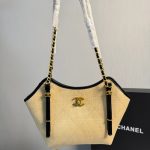 Chanel Small Shopping Bag Braided Raffia Effect Canvas And Gold Tone Metal In Beige 20Cm - Image 4