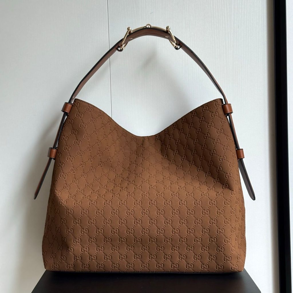 Gucci Beatrix Large Tote Bag GG Suede Bottom Brown 40Cm - Image 3