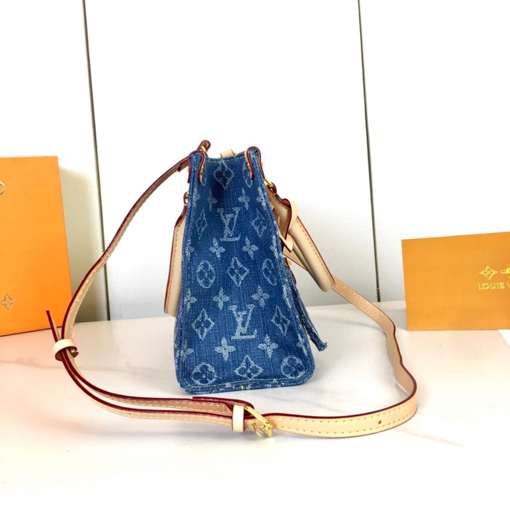 Louis Vuitton Onthego Lv Monogram Denim Tote Bag Light Blue 25Cm - Image 5