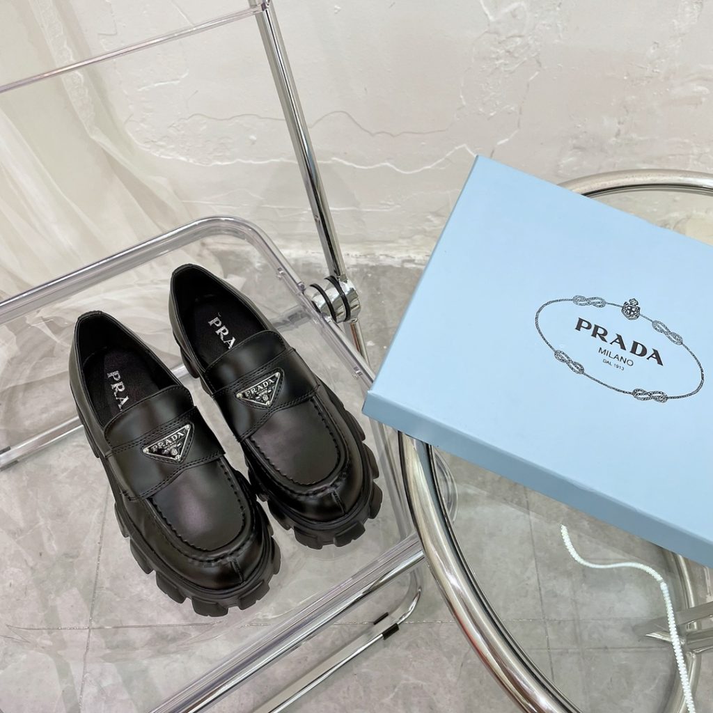 Prada Monolith Brushed Leather Loafers Black 2De129 B4L F0002 - Image 3