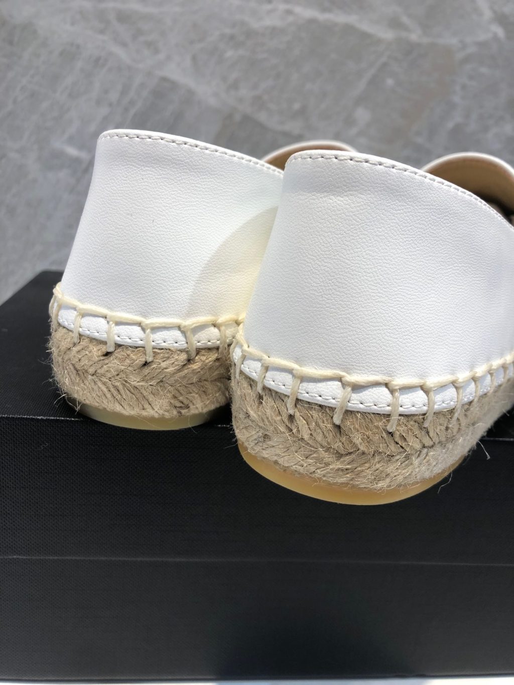 Chanel Embroidered Espadrille Leather Cap Toe Flats White - Image 9