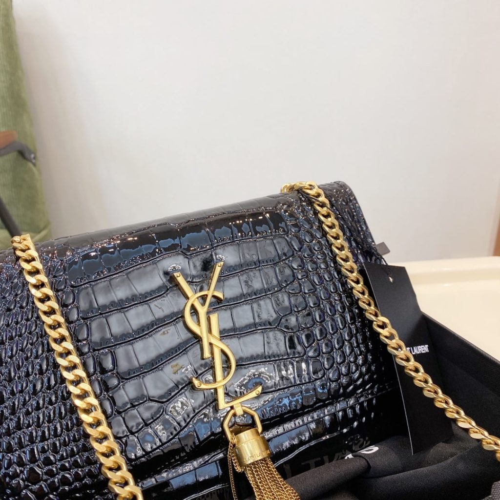 Saint Laurent Kate Medium With Tassel In Shiny Crocodile Embossed Leather Black 22Cm 354119Aaay14083 - Image 6