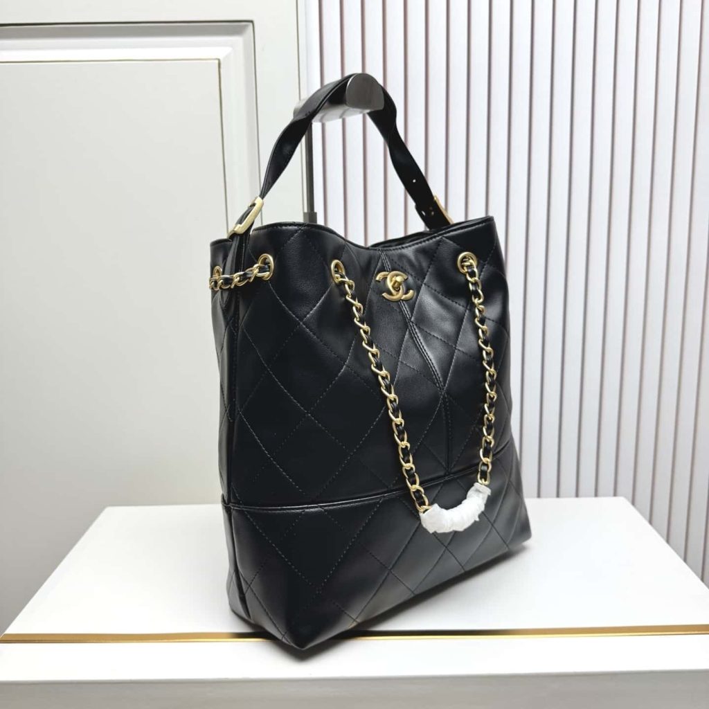 Chanel Shopping Bag Gold Tone Metal Black 33Cm AS5635 B20829 94305 - Image 4