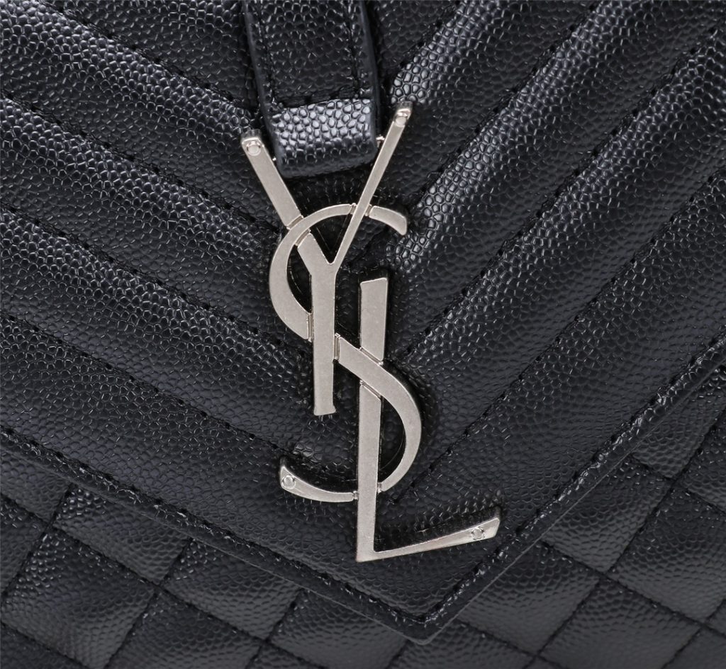 Saint Laurent Envelope Small In Quilted Grain De Poudre Embossed Leather Black Silver 21cm 600195BOW921000 - Image 10