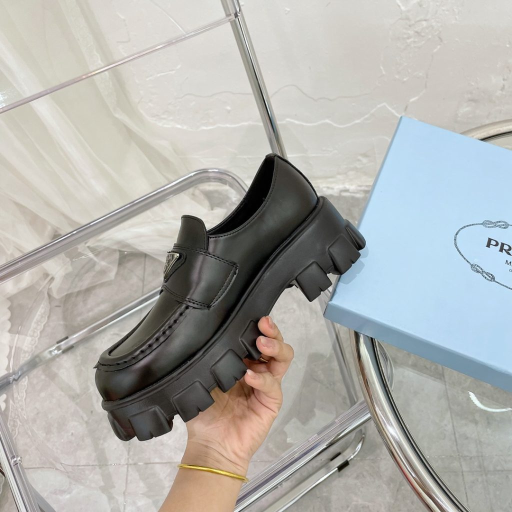 Prada Monolith Brushed Leather Loafers Black 2De129 B4L F0002 - Image 5