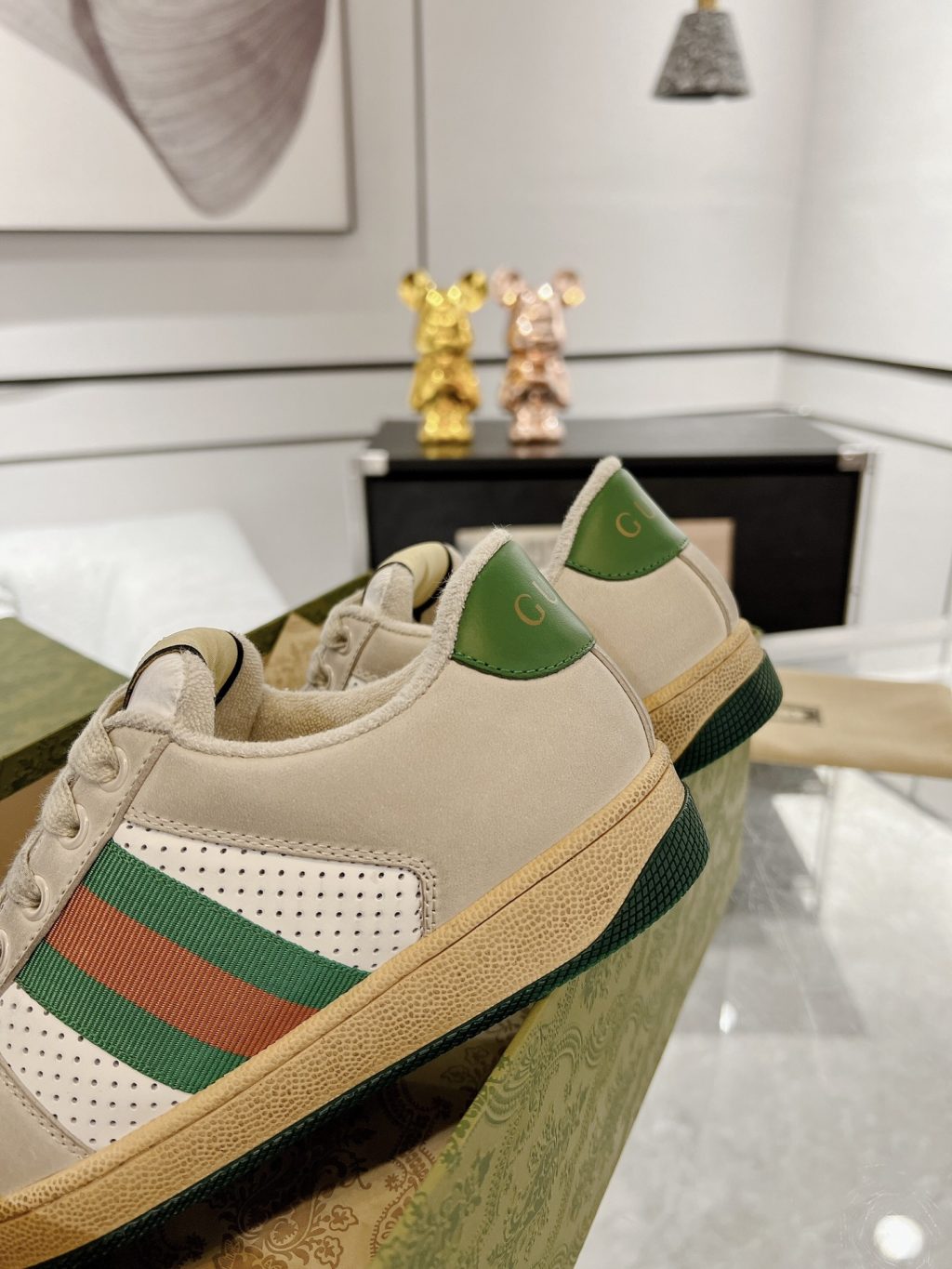 Gucci Virtus Distressed Leather And Webbing Trainers In Grey - Image 4