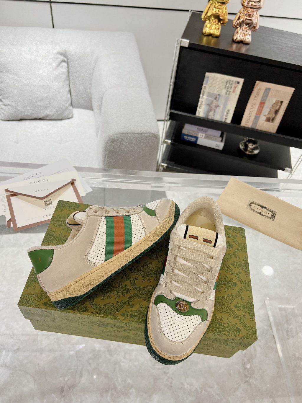 Gucci Virtus Distressed Leather And Webbing Trainers In Grey - Image 3