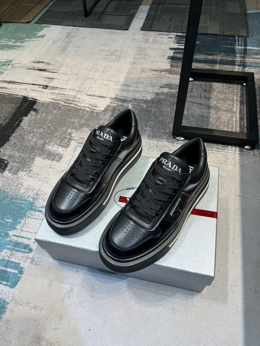 Prada Downtown Triangle Logo Black Sneaker - Image 3