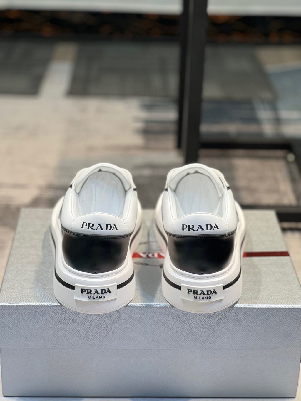 Prada Milano Downtown Leather White Black Sneaker - Image 4