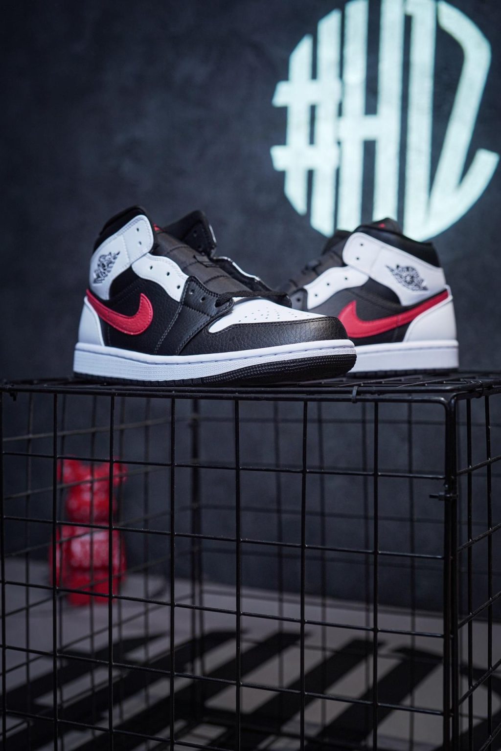 Nike Jordan 1 Mid Black Chile Red White Sneaker - Image 2