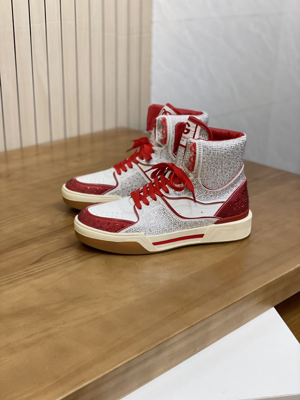 DOLCE & GABBANA Calfskin New Roma high-top sneakers with fusible rhinestones - Image 4