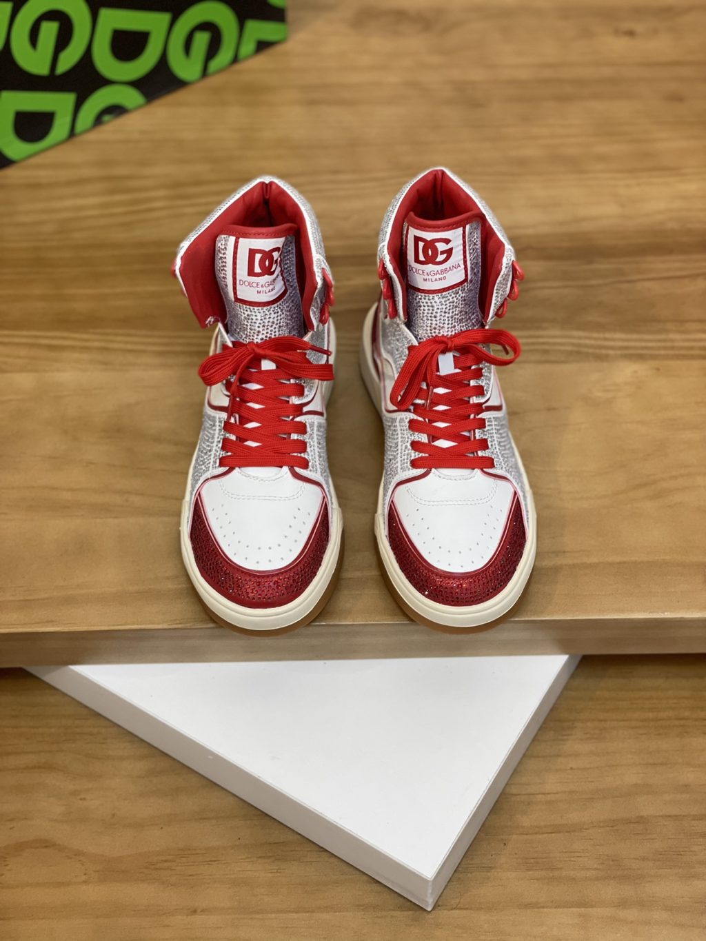 DOLCE & GABBANA Calfskin New Roma high-top sneakers with fusible rhinestones - Image 3