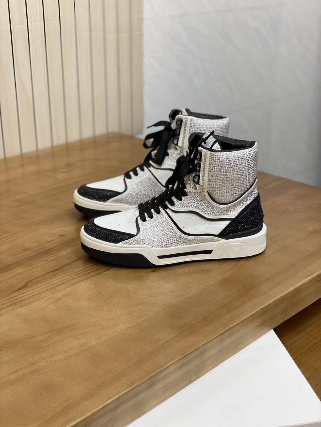 DOLCE & GABBANA Calfskin New Roma high-top sneakers with fusible rhinestones - Image 4