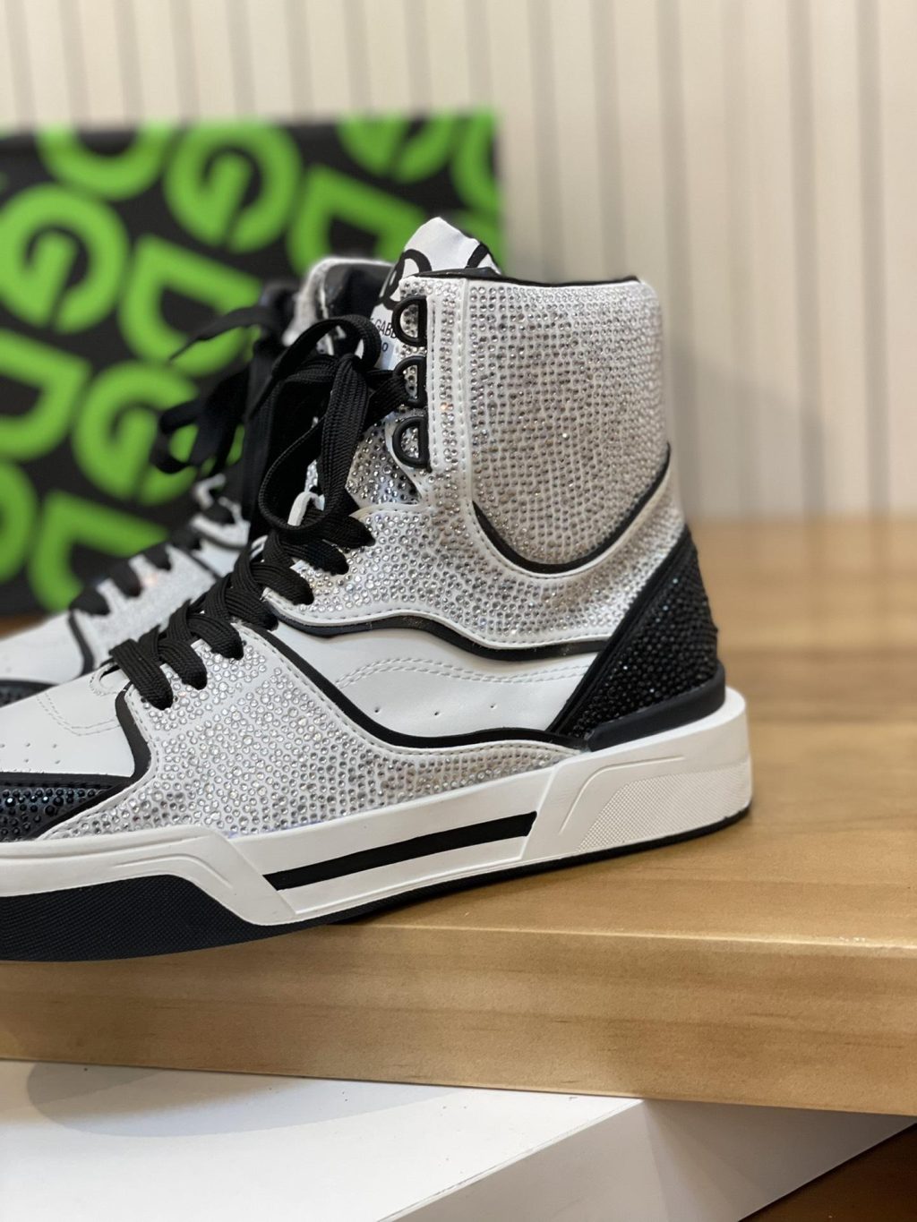 DOLCE & GABBANA Calfskin New Roma high-top sneakers with fusible rhinestones - Image 2