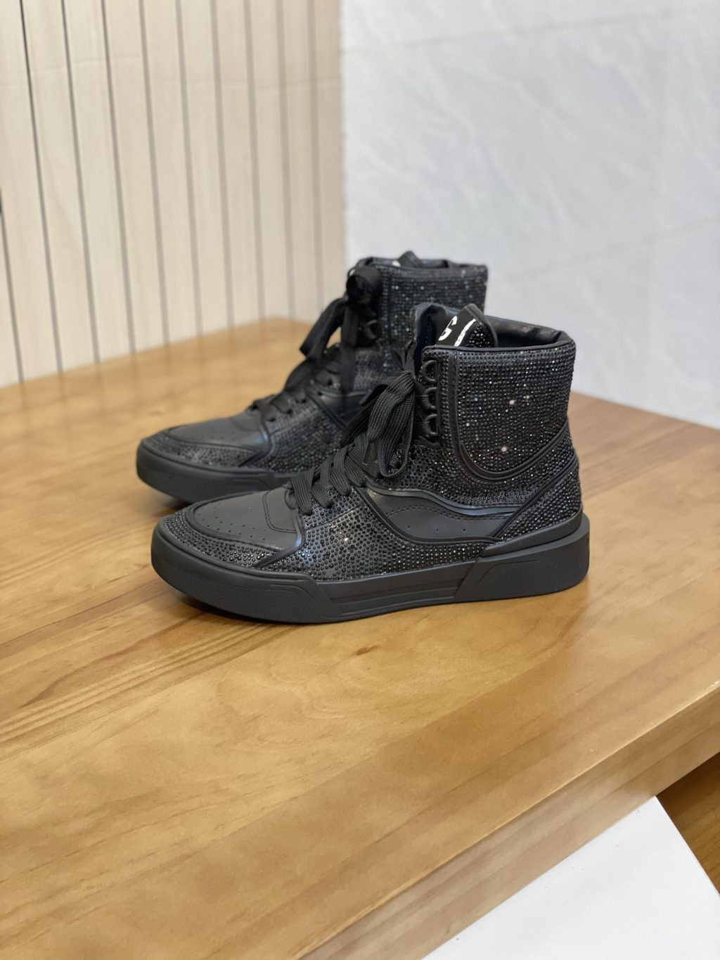 DOLCE & GABBANA Calfskin New Roma high-top sneakers with fusible rhinestones - Image 4