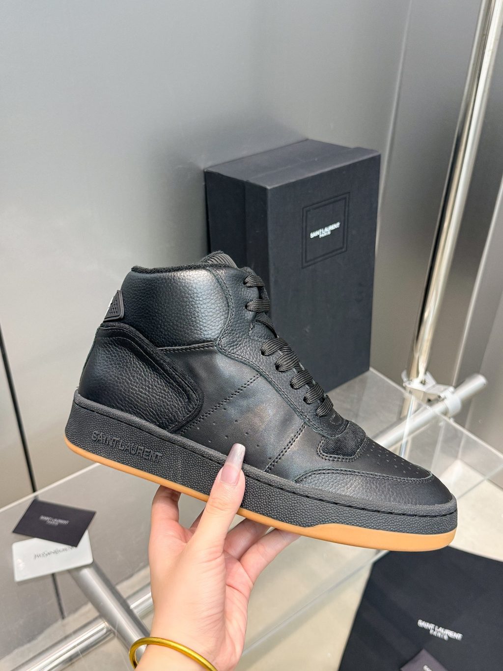 YSL Leather High Top Sneakers - Image 4