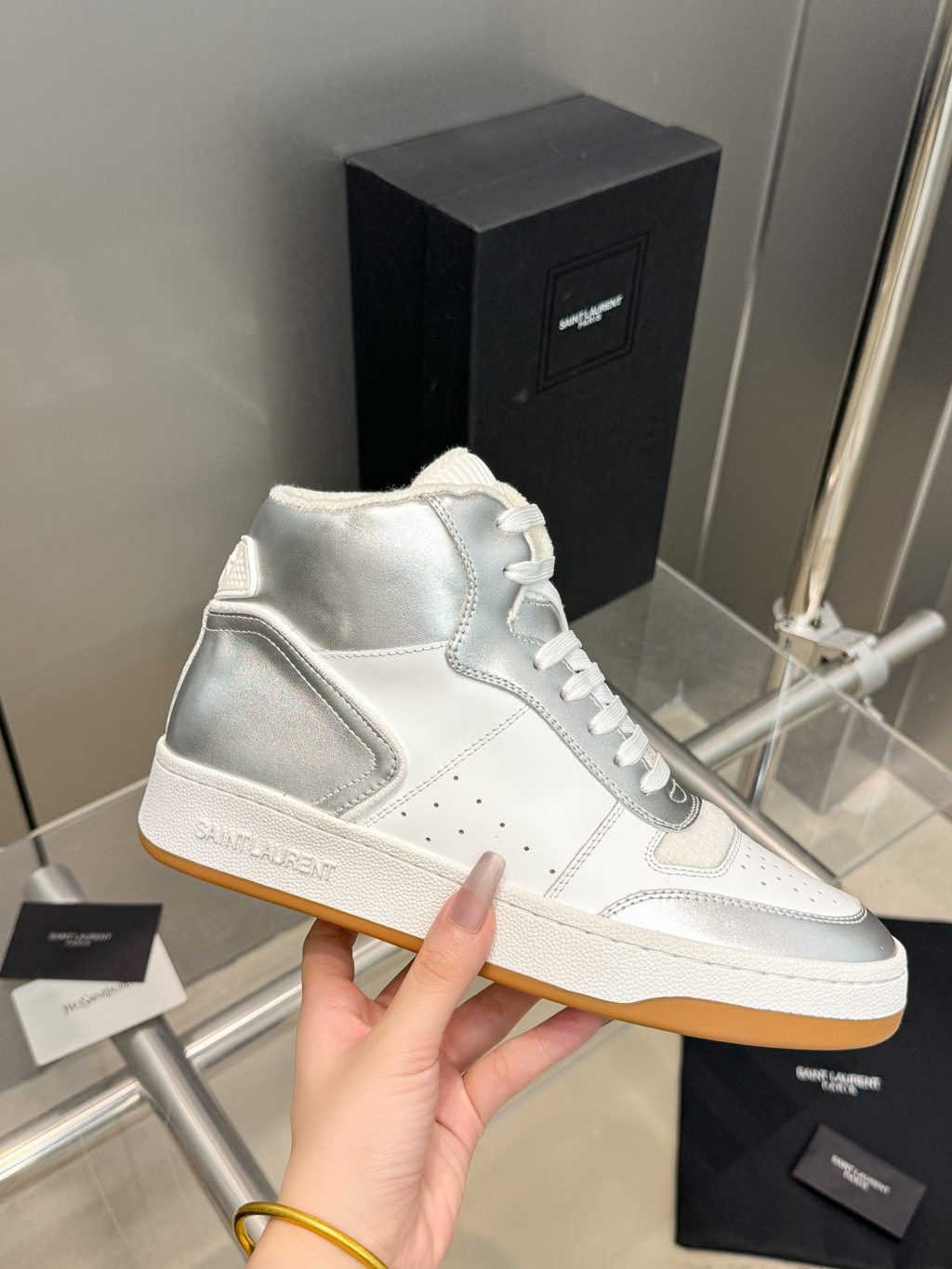 YSL Leather High Top Sneakers - Image 3
