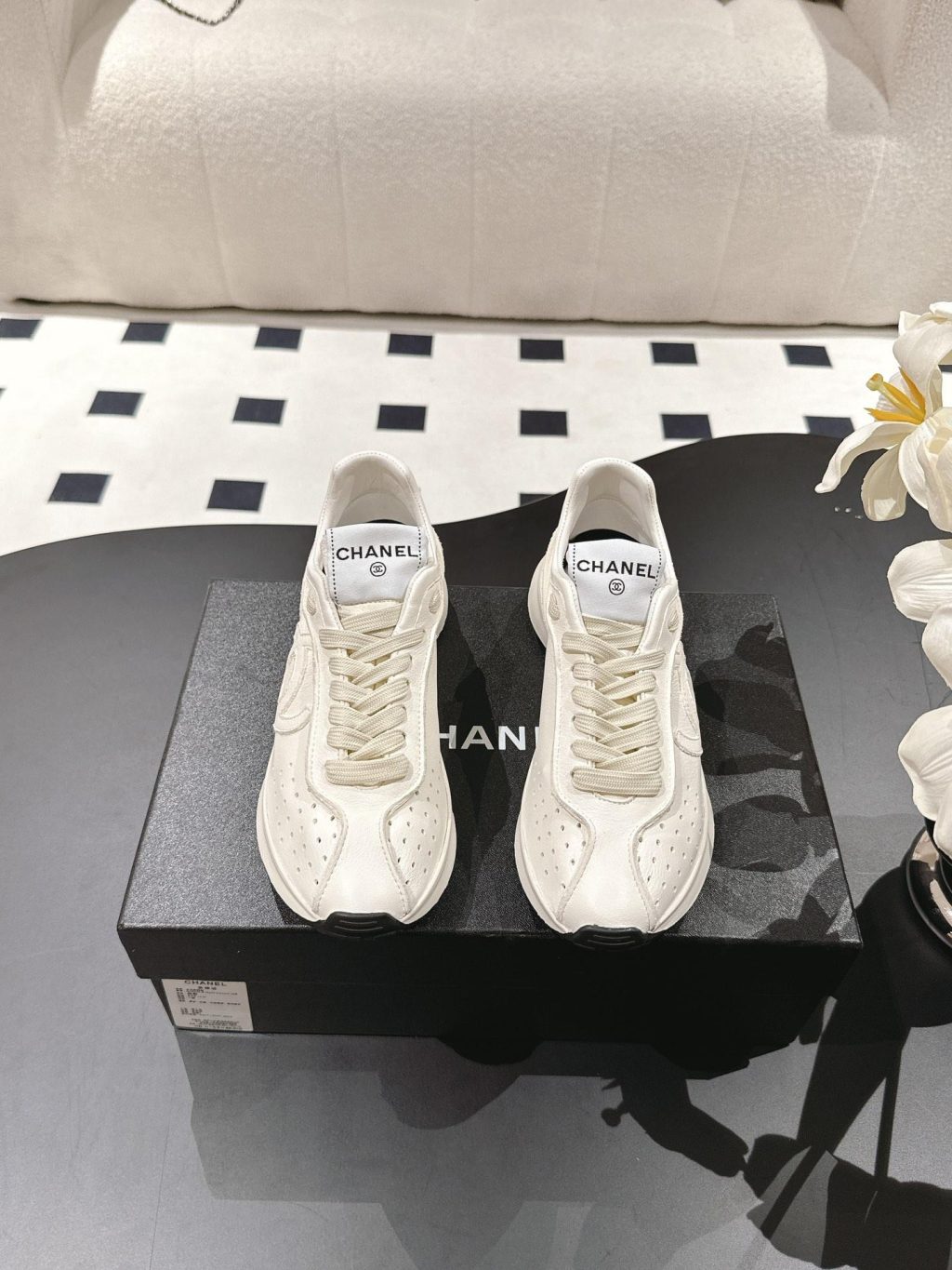 CHANEL Calfskin White Sneakers - Image 2