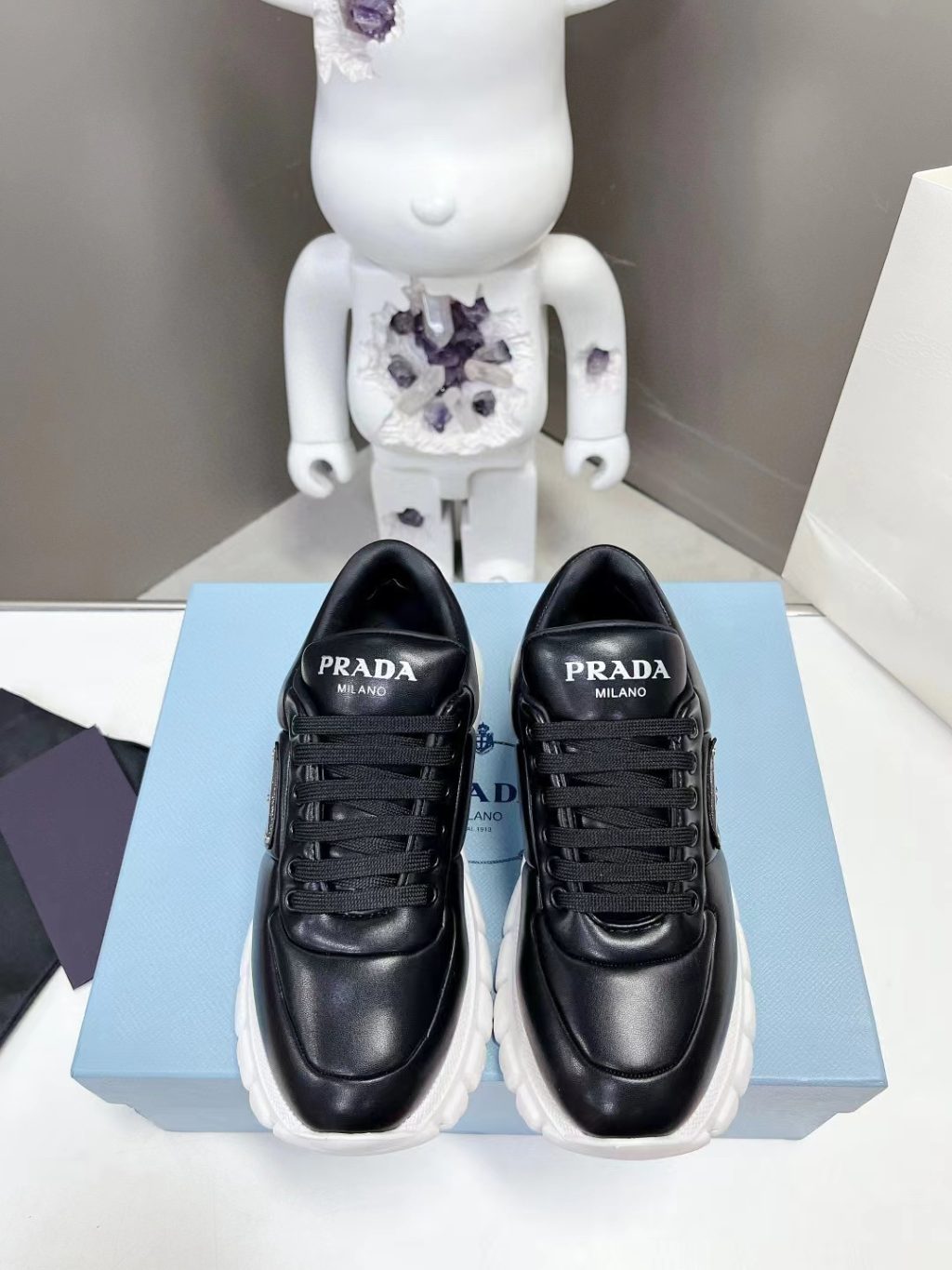 Prada Padded Nappa Leather Black Sneakers - Image 3