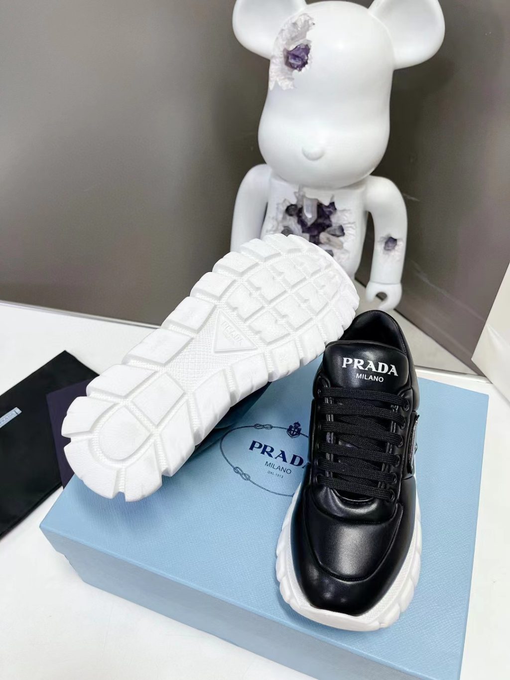 Prada Padded Nappa Leather Black Sneakers - Image 4