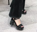 Chanel Sandal Pump Stone Beads Black Silver G45365 B15306 Nu665 - Image 6