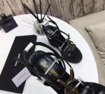 Saint Laurent Cassandra 115 Leather And Raffia Wedge Black Sandals - Image 5