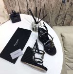 Saint Laurent Cassandra 115 Leather And Raffia Wedge Black Sandals - Image 6