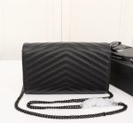 Saint Laurent Cassandre Matelassé Chain Wallet In Grain De Poudre Embossed Black Noir 22Cm 377828Bow081000 - Image 4