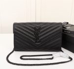 Saint Laurent Cassandre Matelassé Chain Wallet In Grain De Poudre Embossed Black Noir 22Cm 377828Bow081000 - Image 3