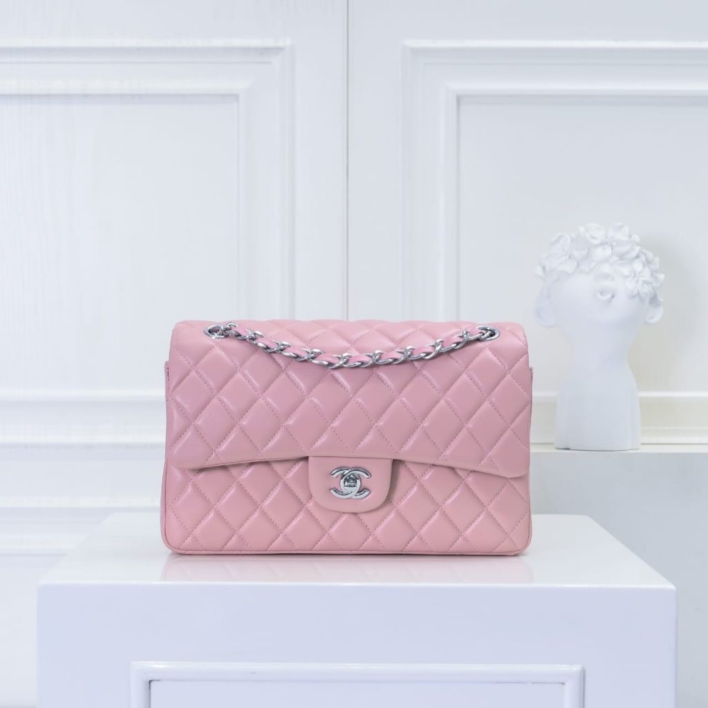Chanel Classic Double Flap Bag Silver Hardware Light Pink 25Cm - Image 3