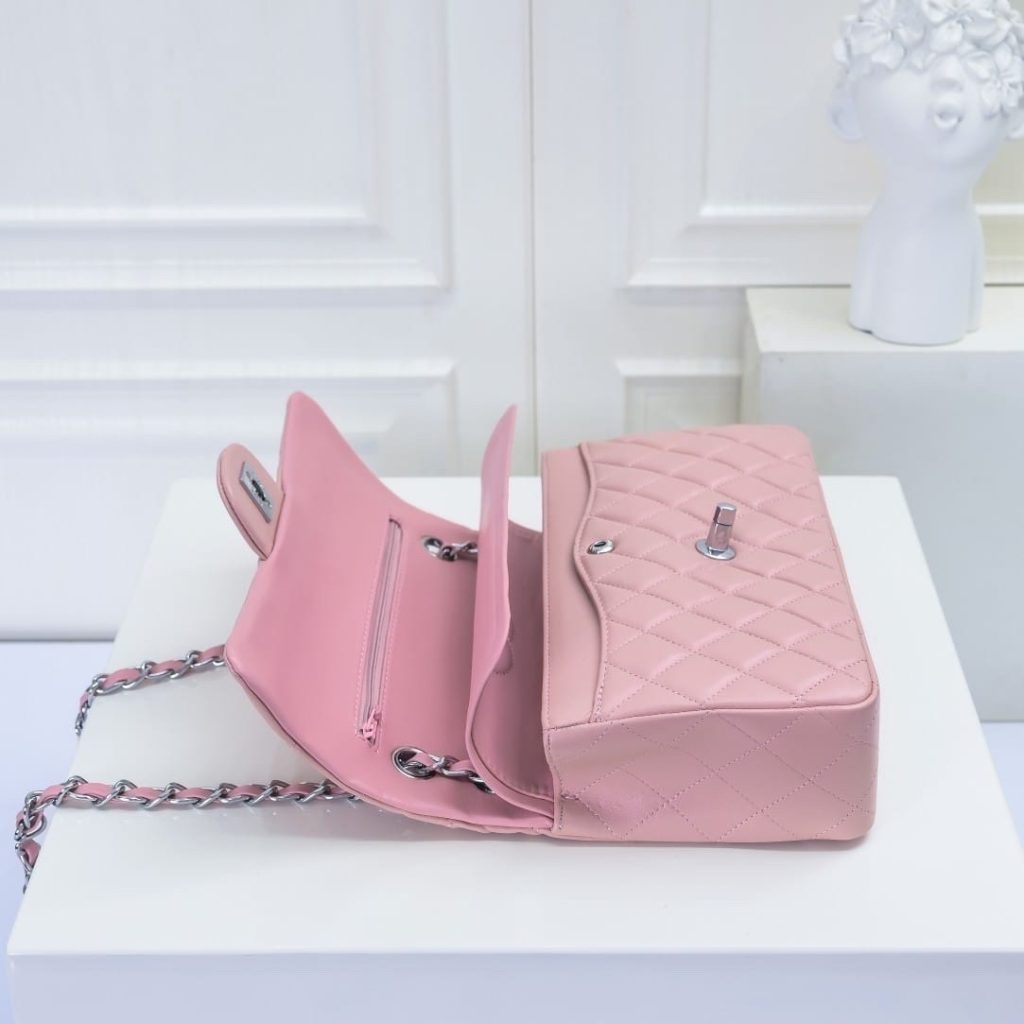 Chanel Classic Double Flap Bag Silver Hardware Light Pink 25Cm - Image 8